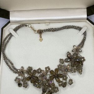 Vtg Nakamol Signed Aurora Borealis Glass‎ Bead Bib Necklace Iridescent Flower